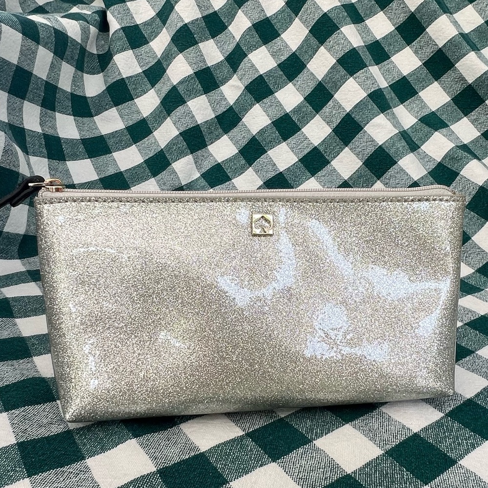Kate Spade Silver Glitter Cosmetic Bag
